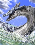 Ein anmutig aus dem Wasser aufsteigender Lagiacrus.