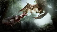 Ein Anjanath und ein Rathalos