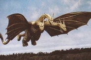 King Ghidorah mit sichtbaren Fäden