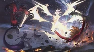 Rayquaza und andere legendäre Pokémon auf einem Promo-Artwork zu Ultra-Necrozma