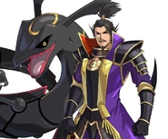 Der Kriegsherr Nobunaga aus Pokémon Conquest mit seinem schillernden Rayquaza