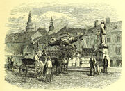 Klagenfurt - Lindwurmbrunnen, Holzstich um 1880