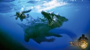 Dieses Wallpaper zeigt einen Lagiacrus auf der Jagd nach einem Menschen