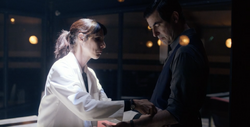 Zoe explains the Foundation to Dracula and takes his blood