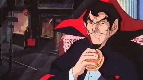 Dracula eating a burger