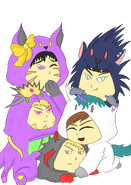 The Exzouldian Bash starring all 5 shifters dressed in Draguz onesies.