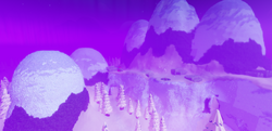 In the rear of the blizzard zone in front of three mountains