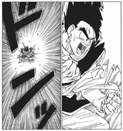 Gohan ukazujący swoją moc po uwolnieniu potencjału dzięki Starszemu Kaioshinowi.[20]