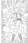 Goku pod postacią Super Saiyanina 3.[43]