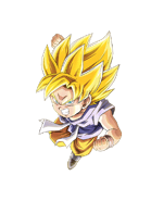 Goku pod postacią Super Saiyanina po przemianie w dziecko.[27][44]