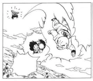 Kuririn i Gohan lecący na Namek starając się uciec przed Dodorią.[8]