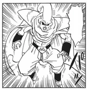 Super Buu w szoku po zakończeniu fuzji Gotenksa i absorpcji Piccolo.[20]