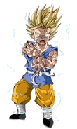 Goku pod postacią Super Saiyanina 2 po przemianie w dziecko.[27][25]