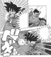 Mały Goku używający "Kamień, papier, nożyce".[31]