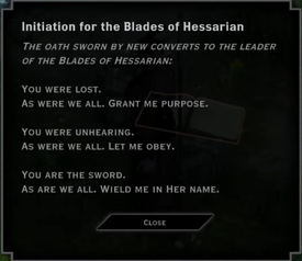 Initiation for the Blades of Hessarian Note Text