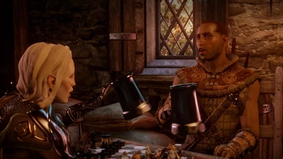 Flicker mit Dalish beim Schachspiel