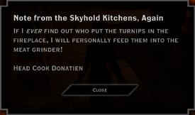 Note from the Skyhold Kitchens, Again