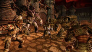 Darkspawn vs. dwarf and golems.