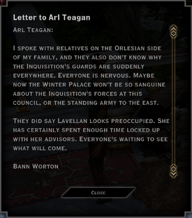 Letter to Arl Teagan