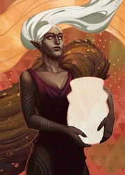 Tarot card depicting a female elf in Dragon Age: The Veilguard