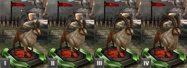 Tier progression of the Legendary Avvar Goat in Heroes of Dragon Age