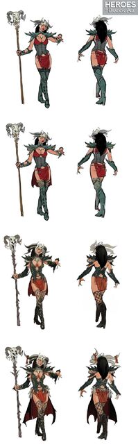 Artwork of Yavana's tier progression in Heroes of Dragon Age