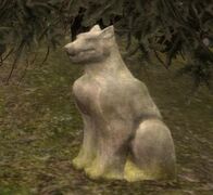 A statue of Fen'Harel, the "Dread Wolf" found at a Dalish campsite.