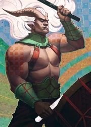 Tarot card depicting a male Qunari in Dragon Age: The Veilguard