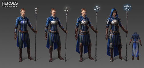 Artwork of Janeka's tier progression in Heroes of Dragon Age