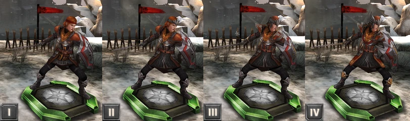 Tier progression of Guard Captain Aveline in Heroes of Dragon Age