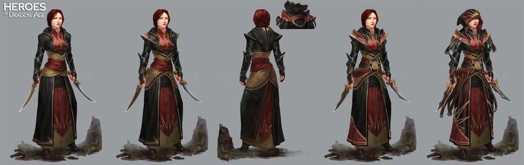 Artwork of Lay sister Leliana's tier progression in Heroes of Dragon Age
