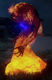 A burning tomb guardian encountered in the Tomb of Fairel