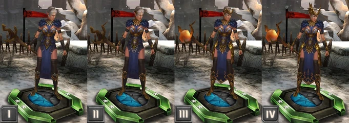 Tier progression of Grey Warden Velanna in Heroes of Dragon Age