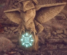 Owl statue again.png (1.2 MB) An owl statue in Veilguard that can lead Rook to treasure... or disaster, hearkening to Falon'din's role as a god of fortune... or misfortune.