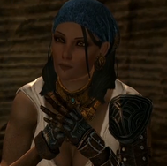 Isabela at the Hanged Man Tavern in Kirkwall.