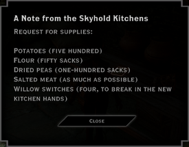 A Note from the Skyhold Kitchens
