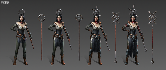 Artwork of Bethany's tier progression in Heroes of Dragon Age