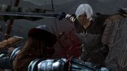 Fenris zabijający bandytę w Dragon Age II