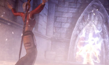 Wynne im Kampf gegen einen Dämon während Der zerbrochene Zirkel