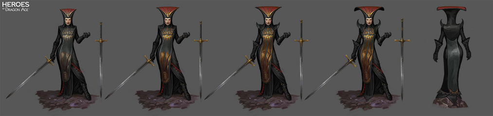 Artwork of Divine Cassandra's tier progression in Heroes of Dragon Age