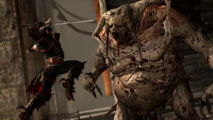 A Harvester with its flesh golem in Dragon Age II