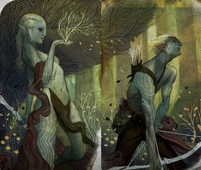 Tarot cards depicting a female and male elf in Dragon Age: Inquisition