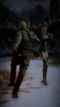 Minaeve und Seggrit tanzen miteinander und feieren, dass der Inquisitor die Bresche geschlossen hat.