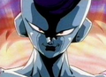 Frieza stares at the Z Fighters after avoiding an attack from Vegeta