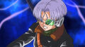 Xeno Trunks wearing his Capsule Corp. green lens Scouter model in the God Mission 1 animated trailer for Dragon Ball Heroes