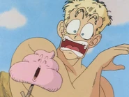 Blue in complete disgust at the poop offered by Arale