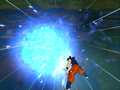 Goku (Mid) throws his Spirit Bomb at Frieza