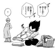 Vegeta doing laundry during Bulma's pregnancy with Bulla in Dragon Ball Super