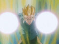 Baby Gohan charges Ki Blasts