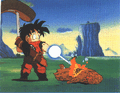 Gohan uses ki to light a log fire